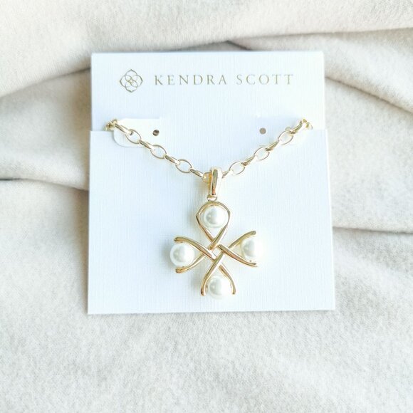Kendra Scott Everleigh White Pearl Necklace Gold - Picture 1 of 4
